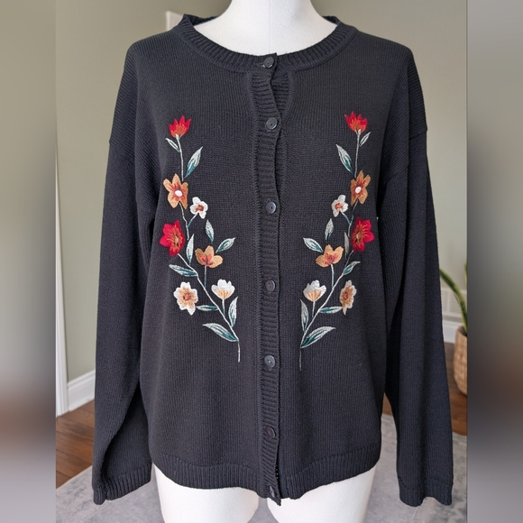 Vintage Carroll Reed Woman's Cardigan Cottagecore Folk Floral Embroidered Size L - Picture 2 of 13
